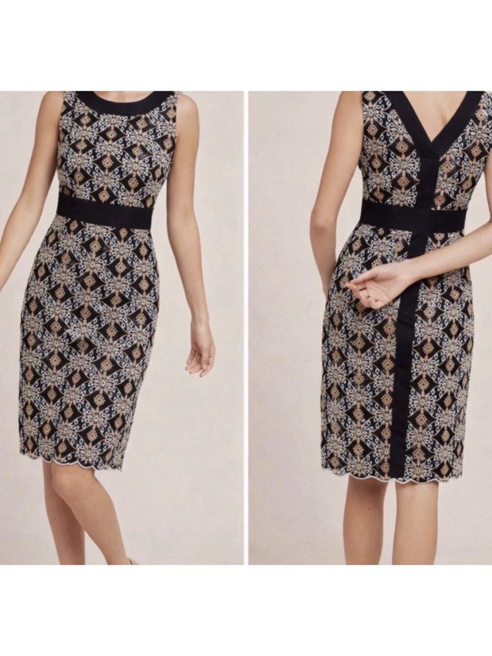 NWT HD in Paris Anthropologie Black Embroidered Sleeveless Dress Size 6P New